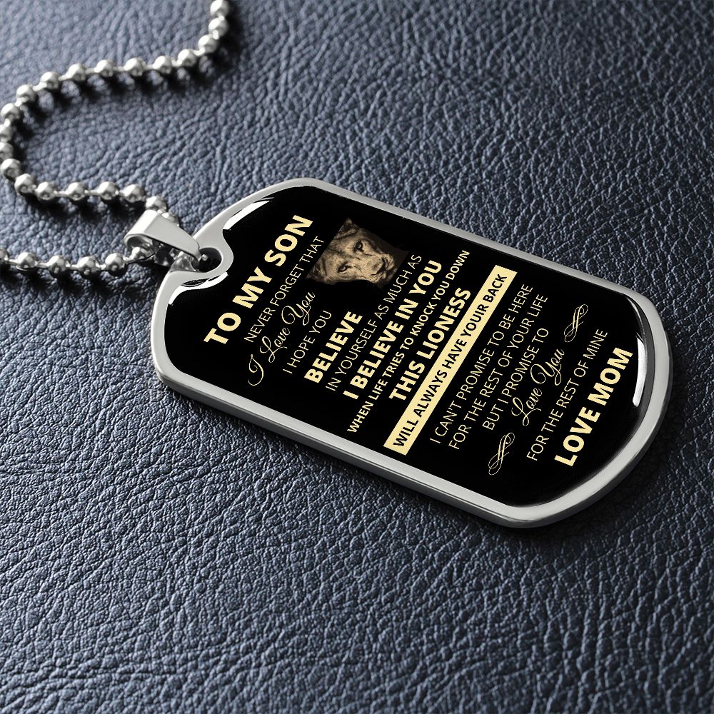 Dog Tag To My Son Love Mom