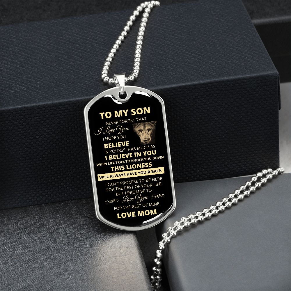 Dog Tag To My Son Love Mom
