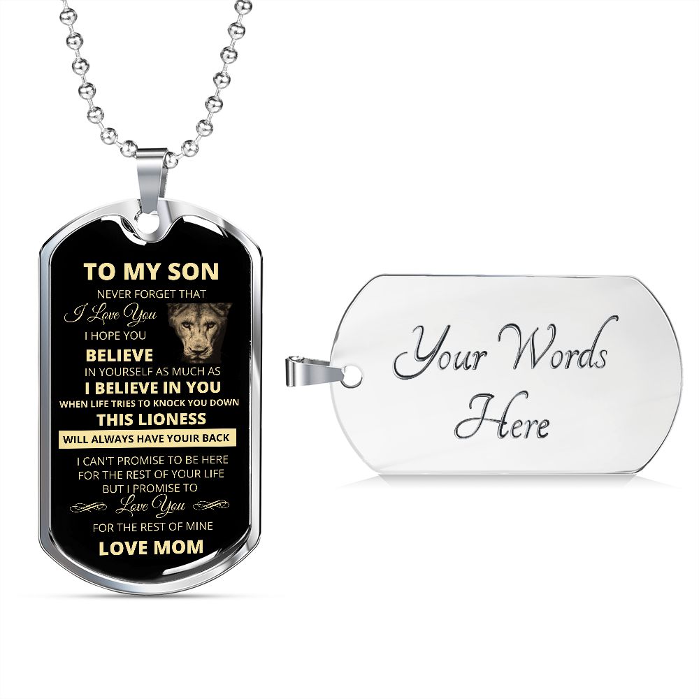 Dog Tag To My Son Love Mom