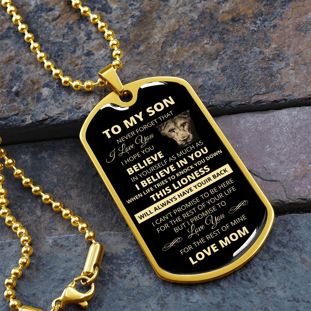 Dog Tag To My Son Love Mom