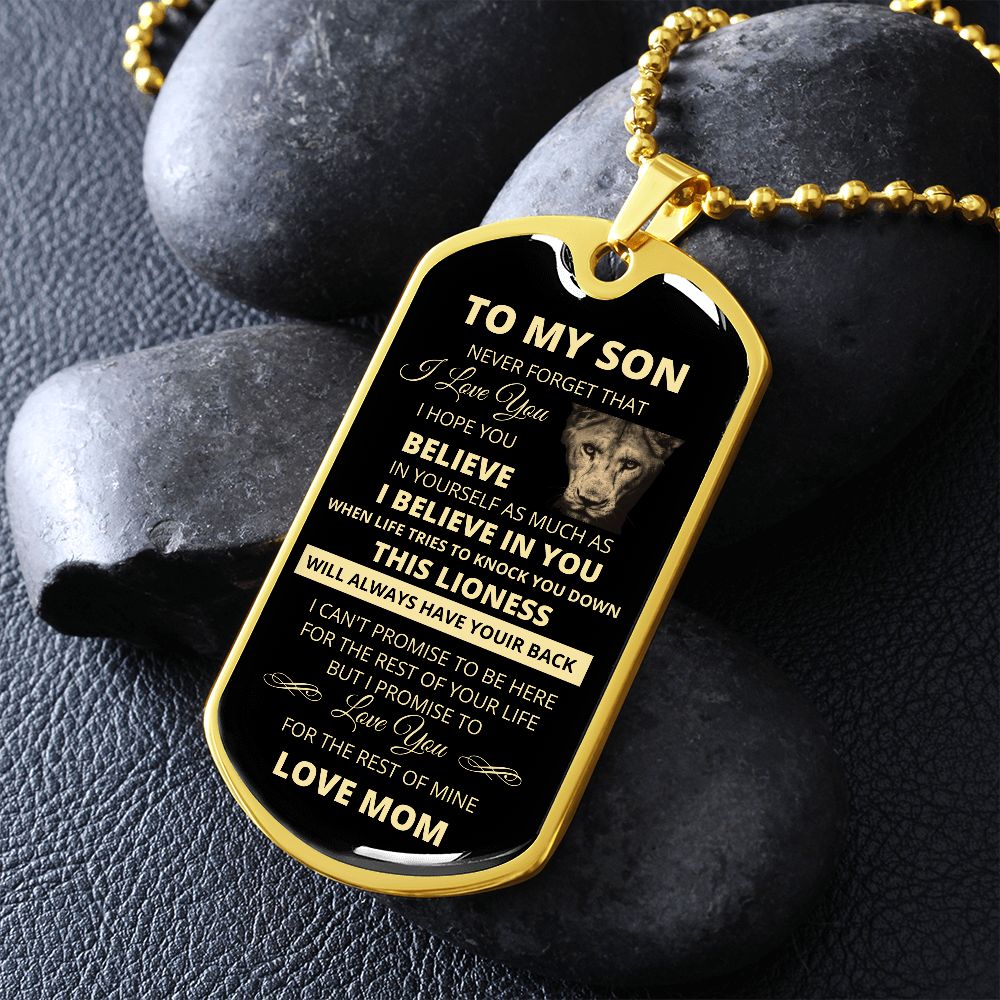 Dog Tag To My Son Love Mom