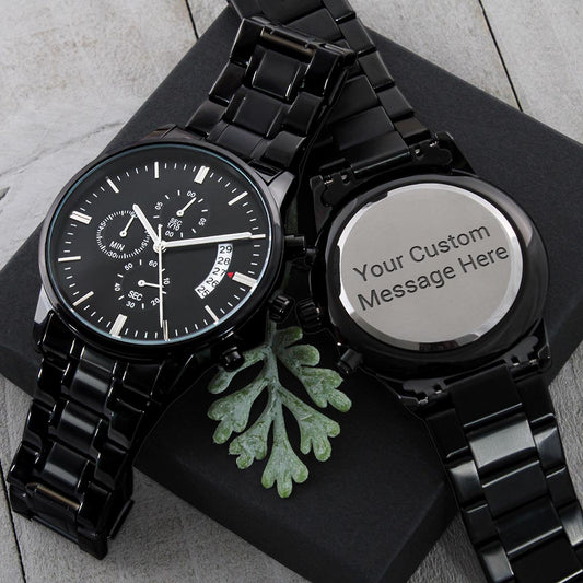 Customizable Black Chronograph Watch Luxury Box