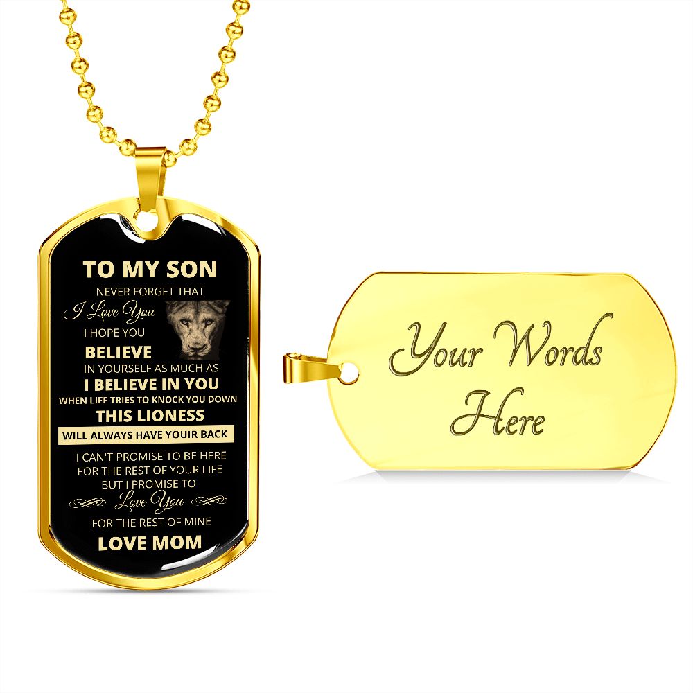 Dog Tag To My Son Love Mom
