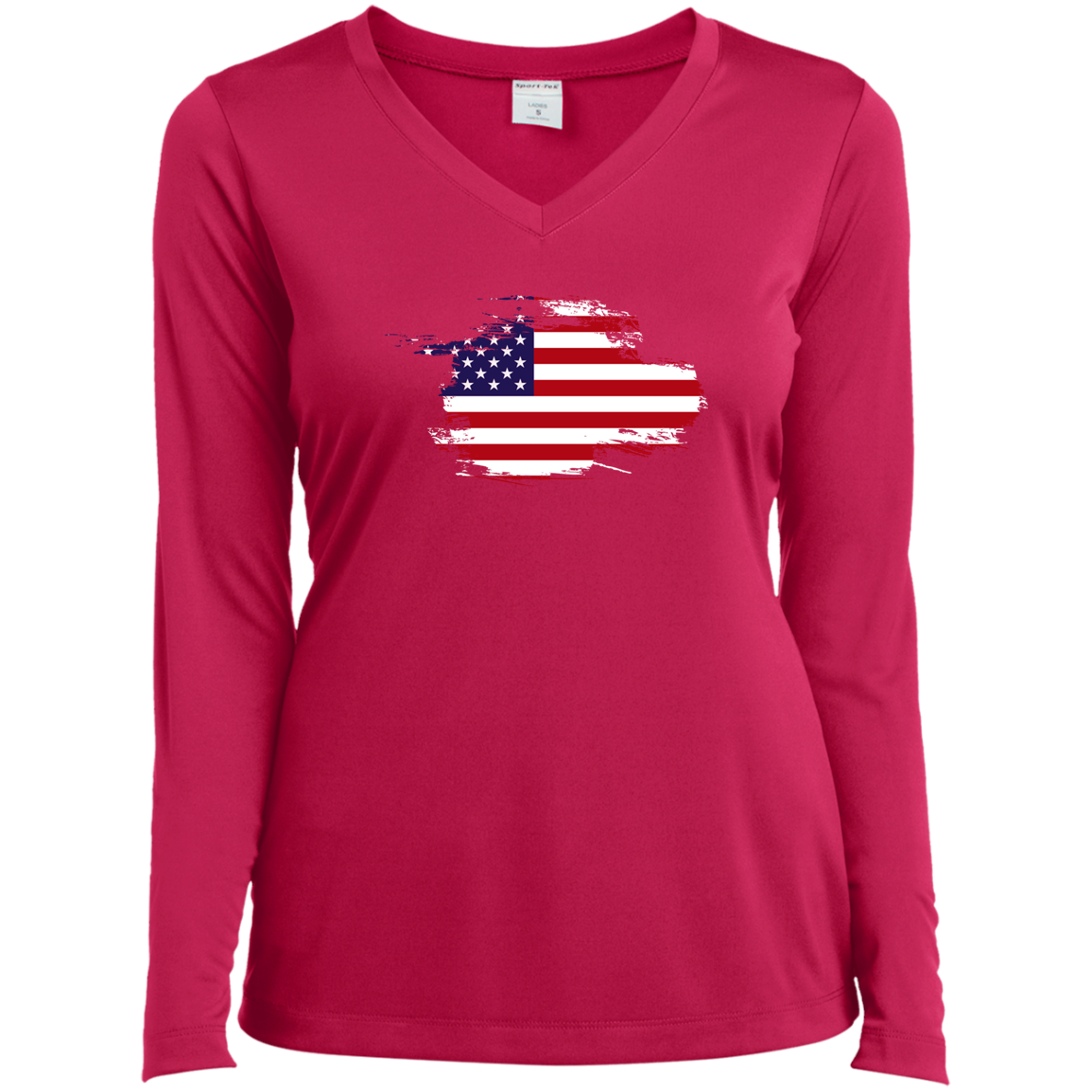 Ladies’ Flag Long Sleeve Performance V-Neck Tee