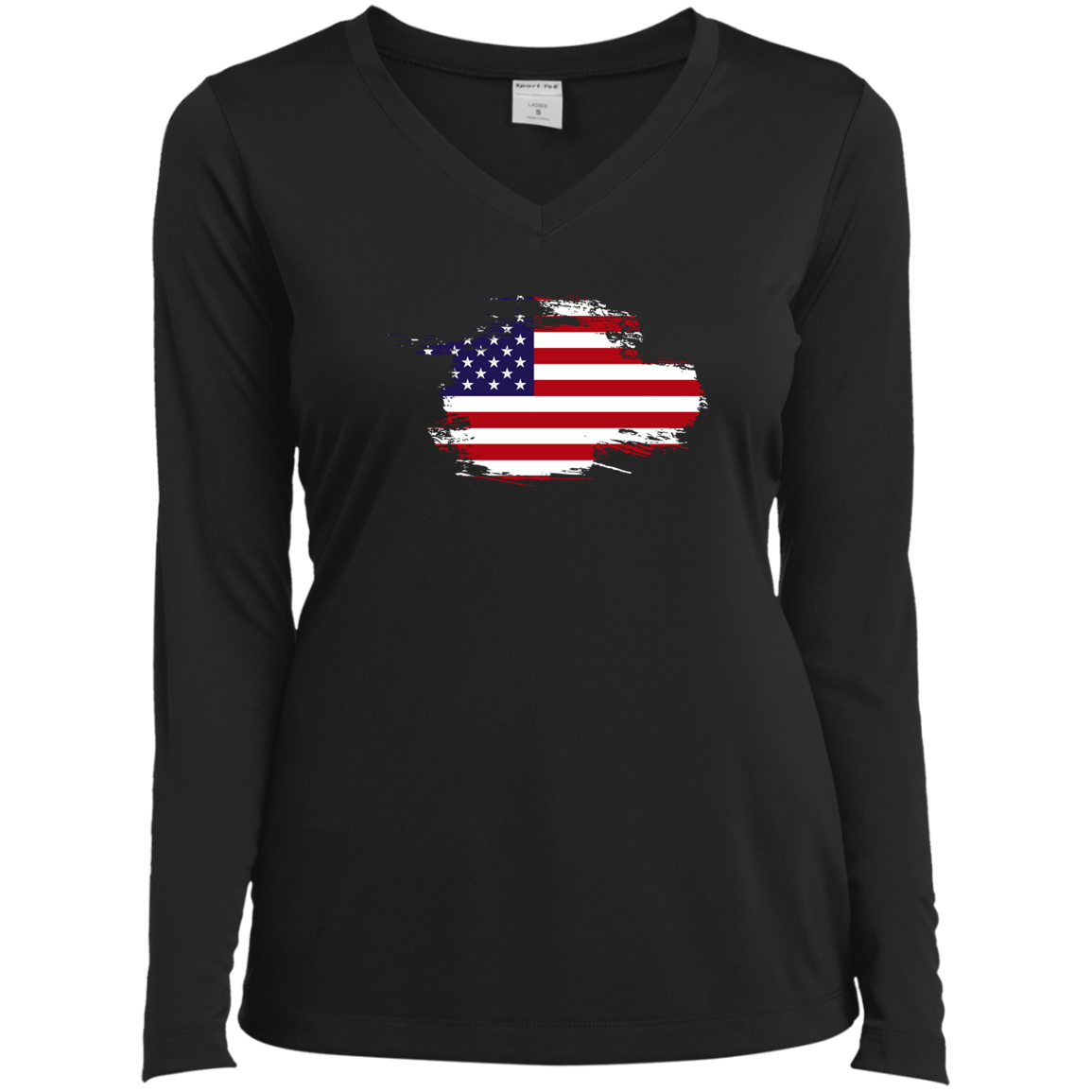 Ladies’ Flag Long Sleeve Performance V-Neck Tee