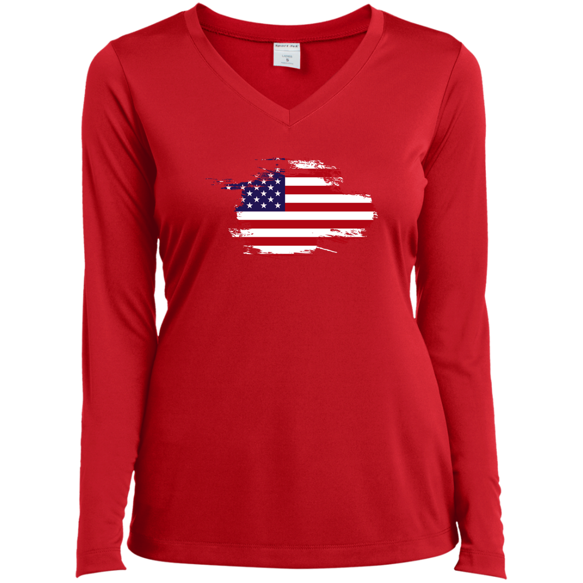 Ladies’ Flag Long Sleeve Performance V-Neck Tee