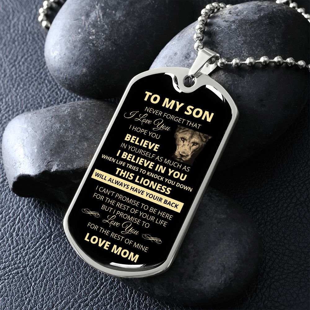 Dog Tag To My Son Love Mom